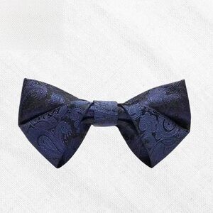 Luxurious Navy Cashew Bow Tie with Paisley Pattern